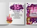 Wesołe życzenia na 35 urodziny z tortem i balonami. Jubilatce życzymy spełnienia marzeń, szczęścia i miłości.