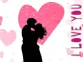 Para uczczenia światowy dzień miłości, całuje się na tle różowych serc. Napis "I LOVE YOU" dopełnia romantyczną scenę.