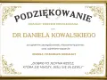 Dyplom z podziękowaniem za pomoc i zaangażowanie dla Dr Daniela Kowalskiego od Joanny i Stanisława Kowalskich.