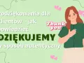 Krótkie podziękowanie dla klientów. Uśmiechnięta dziewczyna z serduszkami i napisem "Thank you".