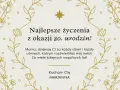 Kartka z życzeniami na 80. urodziny. "Najlepsze życzenia z okazji 80. urodzin! Mamo, dziękuję Ci za każdy dzień i każdy uśmiech, którym rozświetliłaś mój świat. Za wiele kolejnych wspólnych lat! Kocham Cię, Marianna.