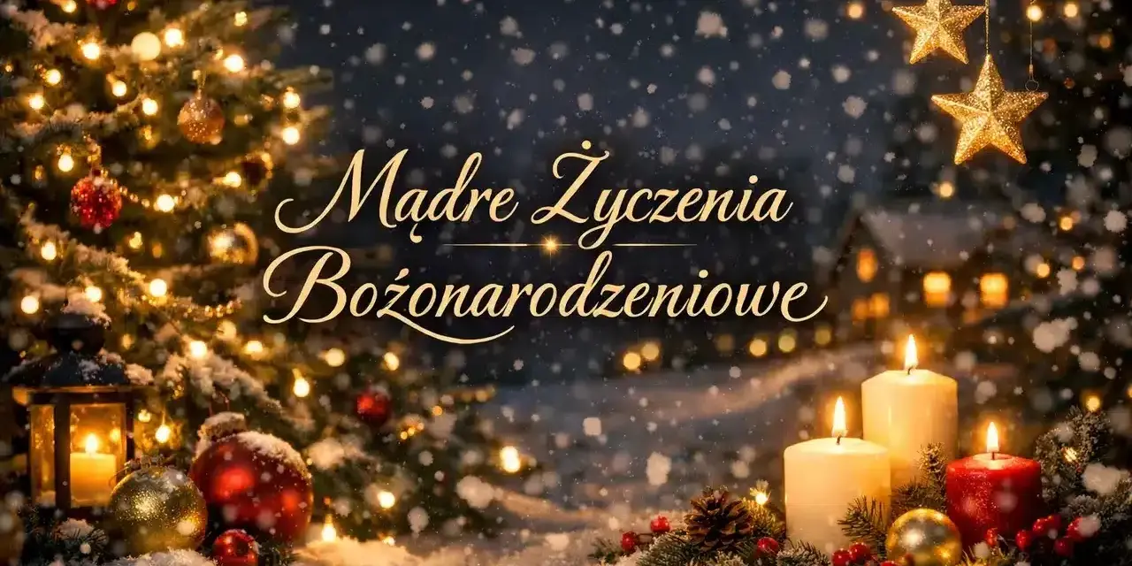 Śnieżna noc, choinka, świece i gwiazdy tworzą magiczną atmosferę. Niech te mądre życzenia bożonarodzeniowe przyniosą Ci radość i spokój.