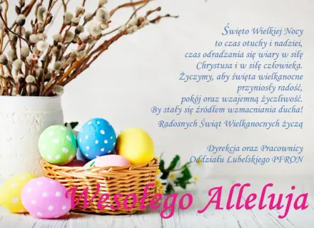 Wesołego Alleluja! Koszyk z pisankami i bazie to piękne życzenia wielkanocne dla rodziny.