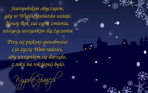 Wigilijna noc, gwiazdy, śnieg i życzenia świąteczne bożonarodzeniowe. Wesołych Świąt!