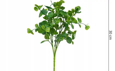 Sztuczny, zielony dodatek do bukietów z okrągłymi listkami, ok. 30 cm.