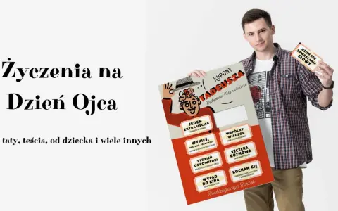 Zestaw kuponów z życzeniami dla taty na urodziny: "Dzień bez zawracania głowy", "Wspólny wieczór" i inne.