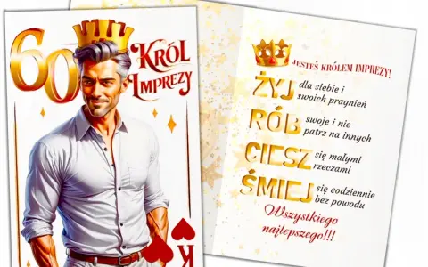 Krótkie życzenia na 60 urodziny dla mężczyzny: "Jesteś królem imprezy! Żyj, rób, ciesz się, śmiej. Wszystkiego najlepszego!