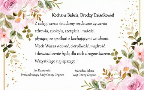 Serdeczne życzenia z okazji Dnia Babci i Dziadka, z kwiatową ramką. Niech dobroć i mądrość Wasza będą drogowskazem dla wnuków.