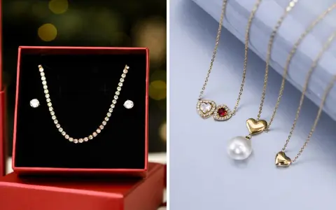 Biżuteria na prezent: naszyjnik z cyrkoniami i kolczyki w pudełku, naszyjniki z sercami i perłą. Idealne na galentines co to za okazja?
