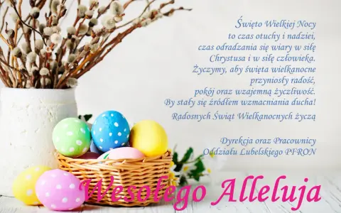 Wesołego Alleluja! Koszyk z pisankami i bazie to piękne życzenia wielkanocne dla rodziny.