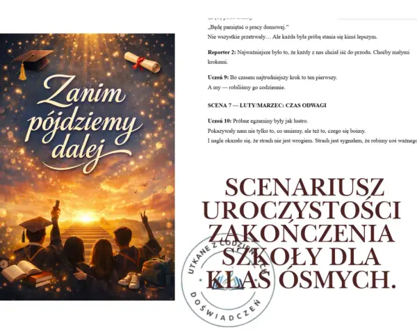 Scenariusz uroczystości zakończenia szkoły dla klas ósmych "Zanim pójdziemy dalej". Jak napisać list pożegnalny? Uczniowie patrzą na schody do słońca.