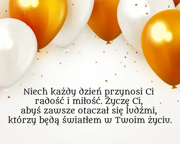 Złote i białe balony unoszą się nad życzeniami na 26 urodziny: "Niech każdy dzień przynosi Ci radość i miłość. Życzę Ci, abyś zawsze otaczał się ludźmi, którzy będą światłem w Twoim życiu.