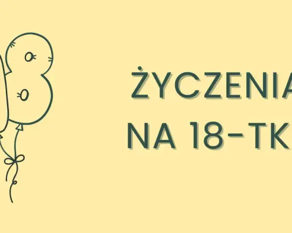 Balon w kształcie cyfry 18 i napis "Życzenia na 18-tkę". Idealne krótkie śmieszne życzenia na osiemnastkę!