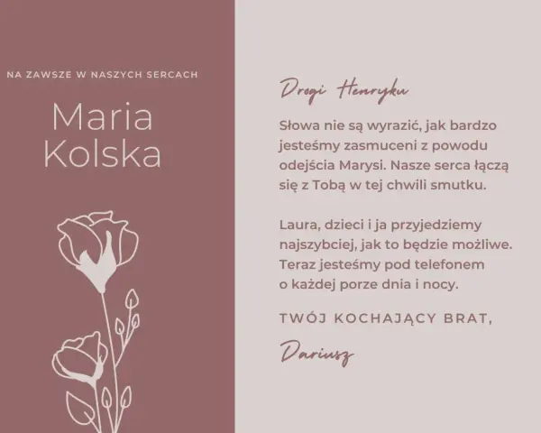 Najpiękniejsze kondolencje religijne dla Henryka od Dariusza. Wsparcie w smutku po odejściu Marysi. Kwiaty symbolizują pamięć.