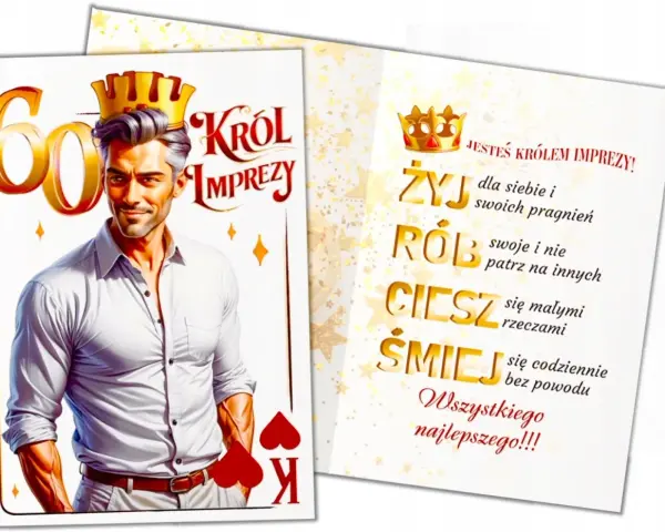 Krótkie życzenia na 60 urodziny dla mężczyzny: "Jesteś królem imprezy! Żyj, rób, ciesz się, śmiej. Wszystkiego najlepszego!