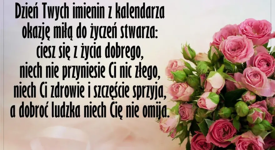 Bukiet róż na imieniny 16 sierpnia. Życzenia: ciesz się życiem, niech zdrowie i szczęście sprzyjają, a dobroć niech nie omija.