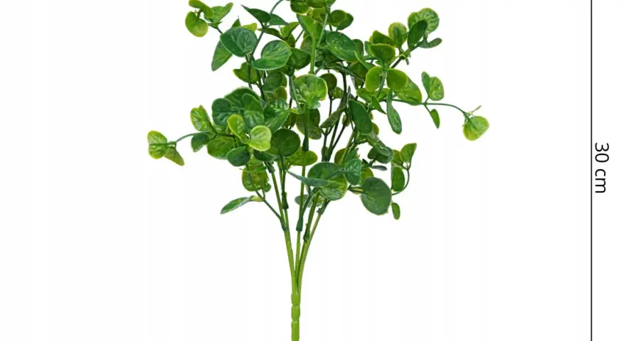 Sztuczny, zielony dodatek do bukietów z okrągłymi listkami, ok. 30 cm.