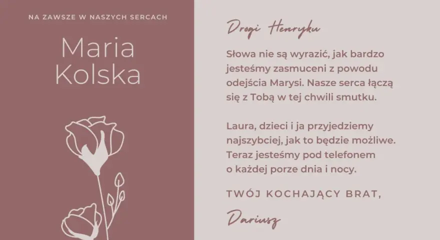 Najpiękniejsze kondolencje religijne dla Henryka od Dariusza. Wsparcie w smutku po odejściu Marysi. Kwiaty symbolizują pamięć.
